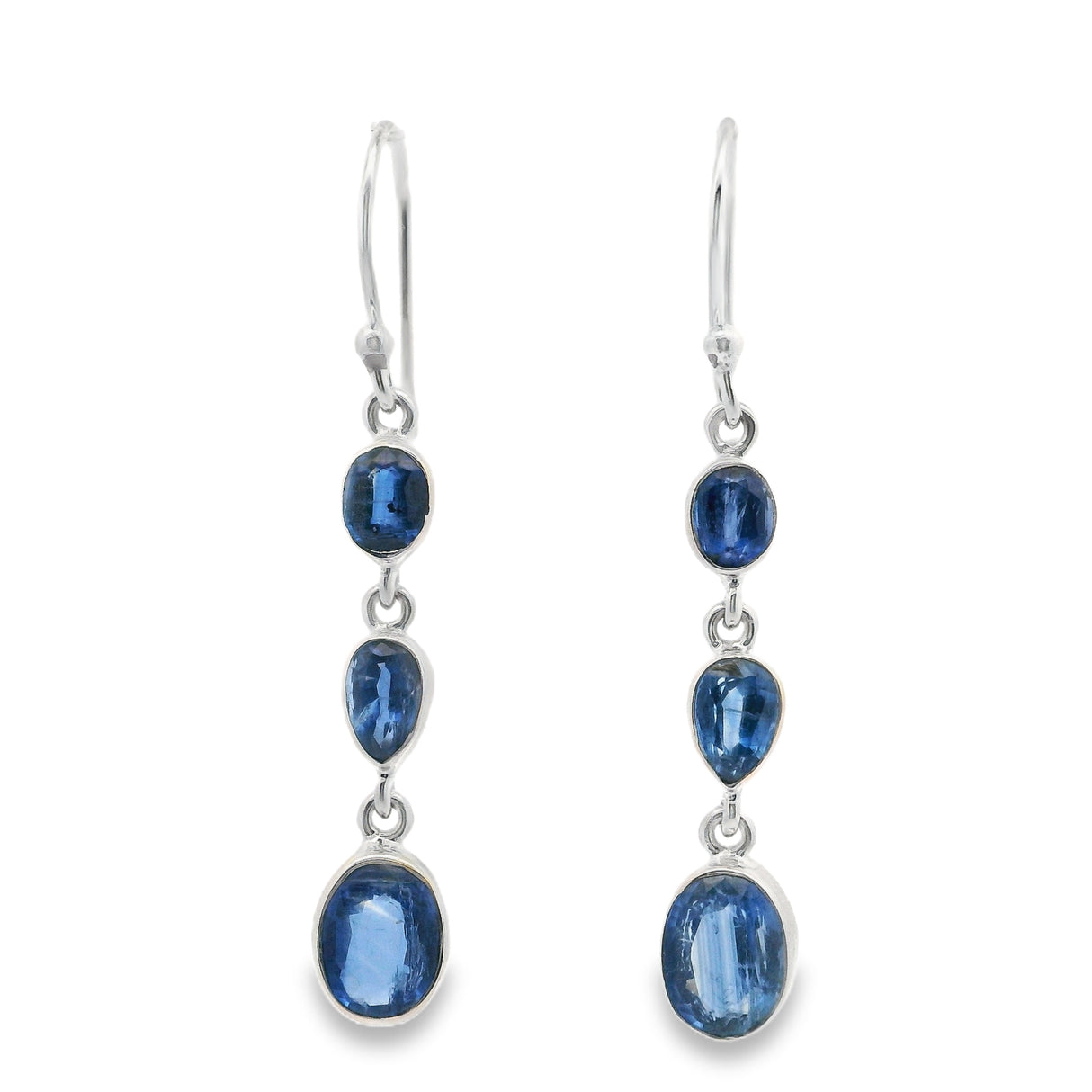 Faceted Kyanite Dangle Earrings with Mixed Shapes - Oval & Pear