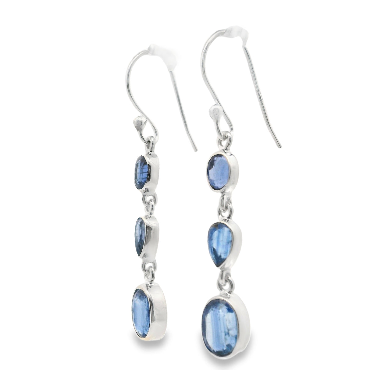 Faceted Kyanite Dangle Earrings with Mixed Shapes - Oval & Pear