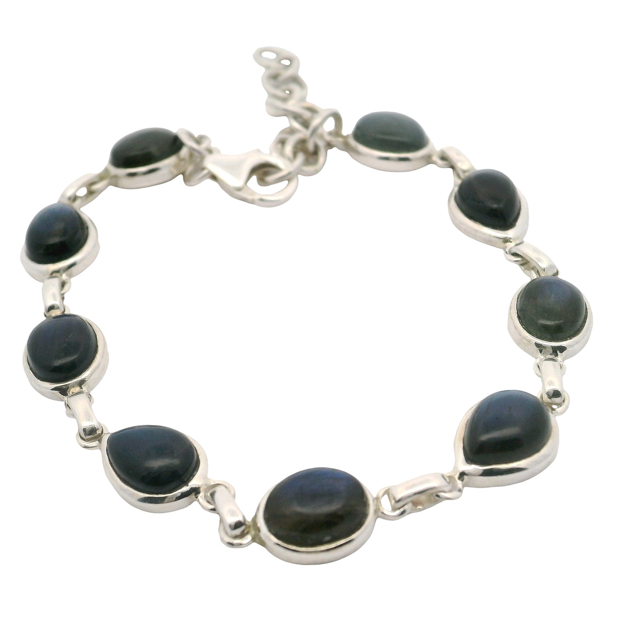 Labradorite 4-Pears & 5-Ovals Link Bracelet Bezel Set in 925 Sterling Silver