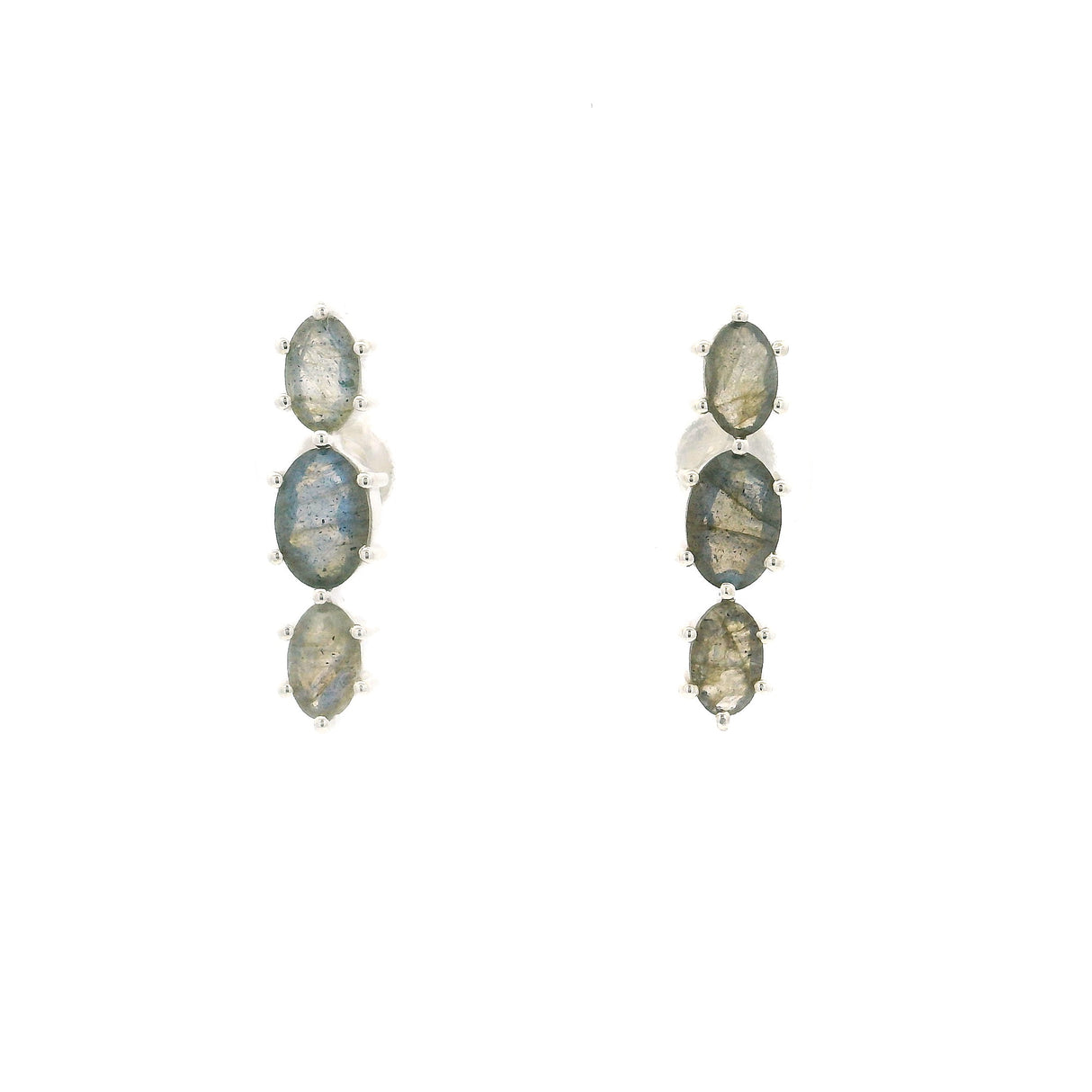 Clous d'oreilles en labradorite - 3 ovales à facettes sertis de griffes en argent sterling 925