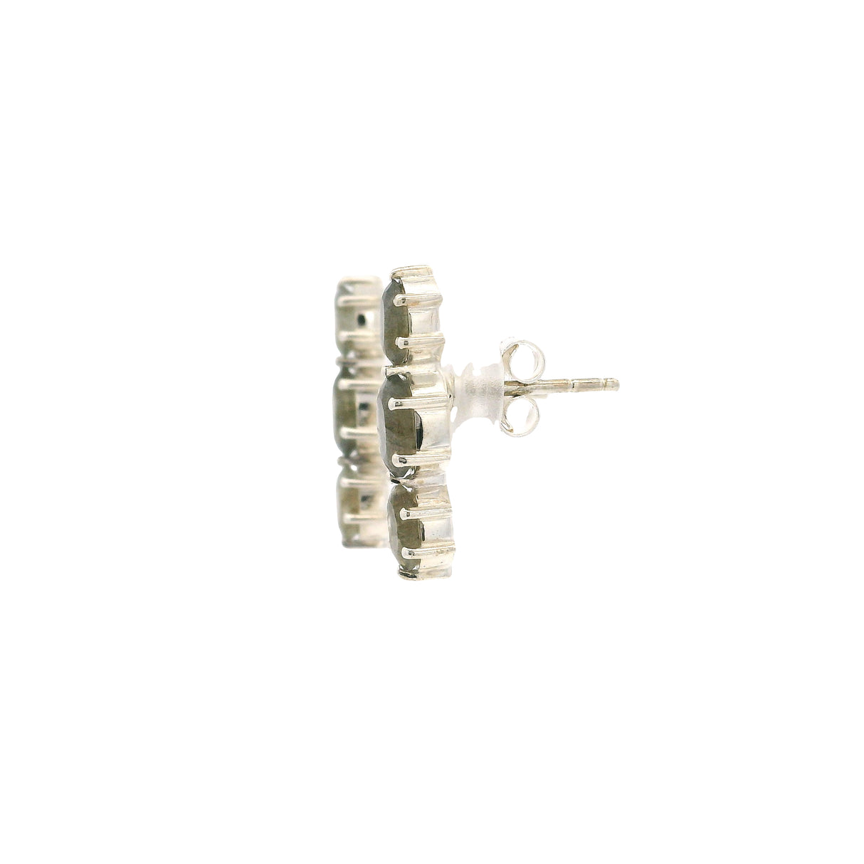 Clous d'oreilles en labradorite - 3 ovales à facettes sertis de griffes en argent sterling 925
