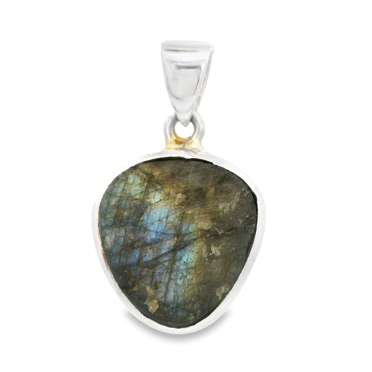 Pendentif Labradorite - Forme Libre Brute avec Chaton Simple en Argent Sterling 925 - Éclat Bleu Ombré