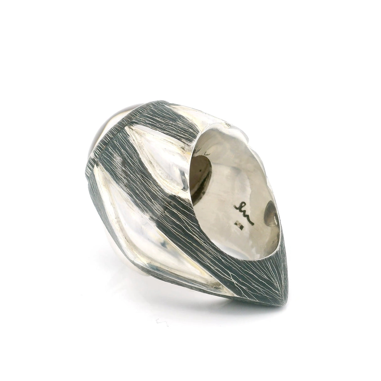 Lodolite Round Cabochon Bezel Set in Oxidized 925 Sterling Silver Rainbow Design Band with Point