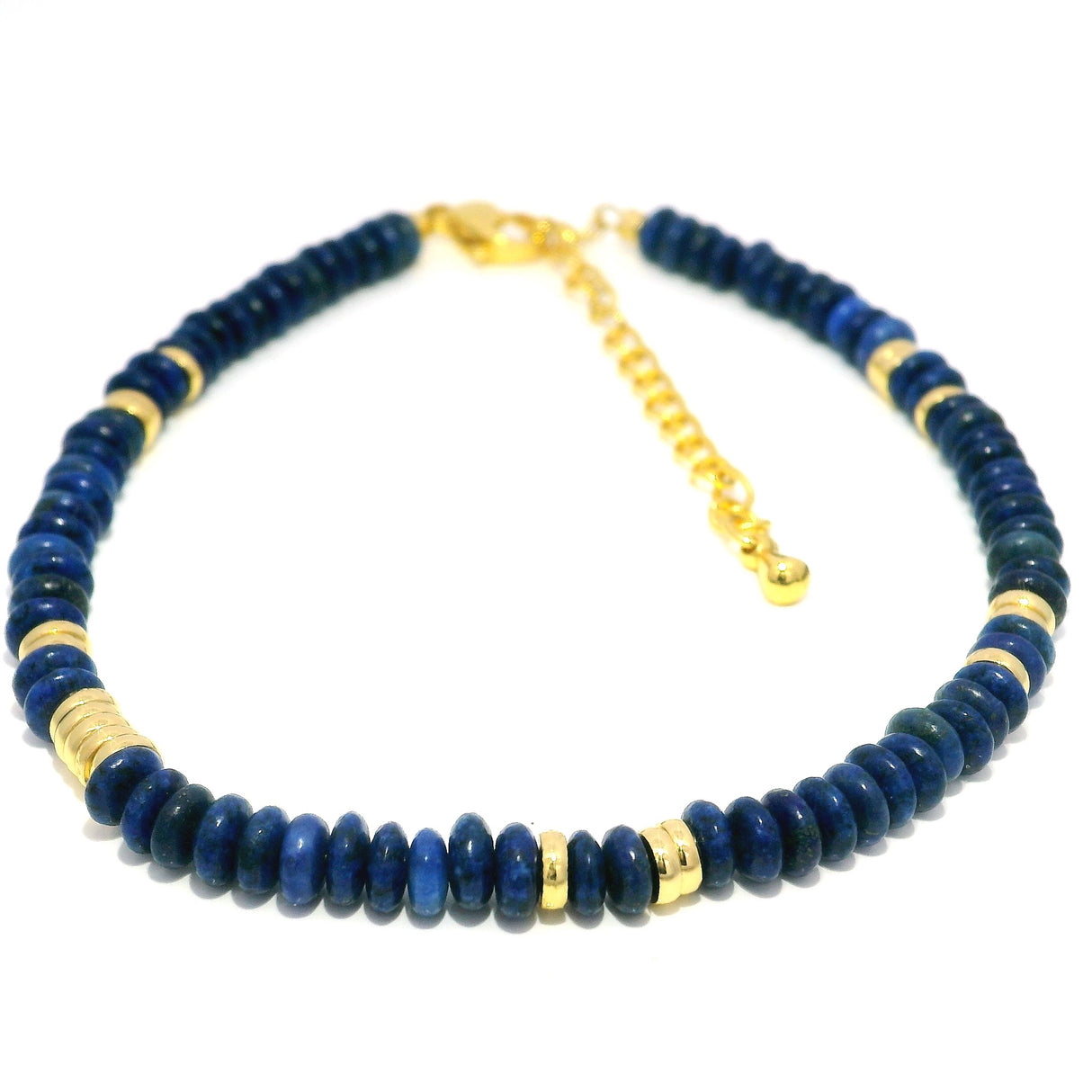 Lapis Lazuli Beaded Bracelet with Vermile Gold - 4mm Rondelle