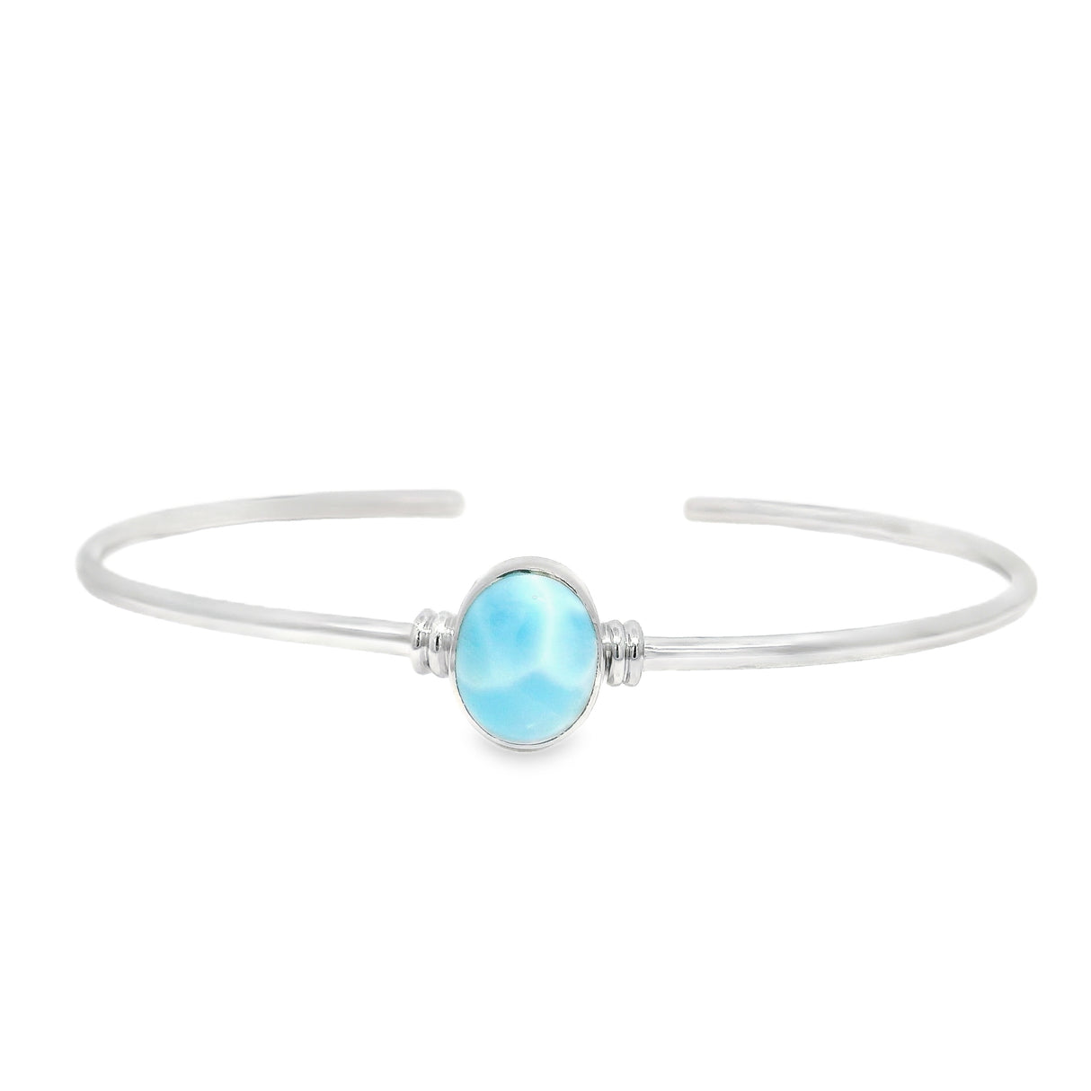 Larimar Twist Bracelet Cuff - Simple Cabochon with 925 Sterling Silver Bezel on Single Band Cuff