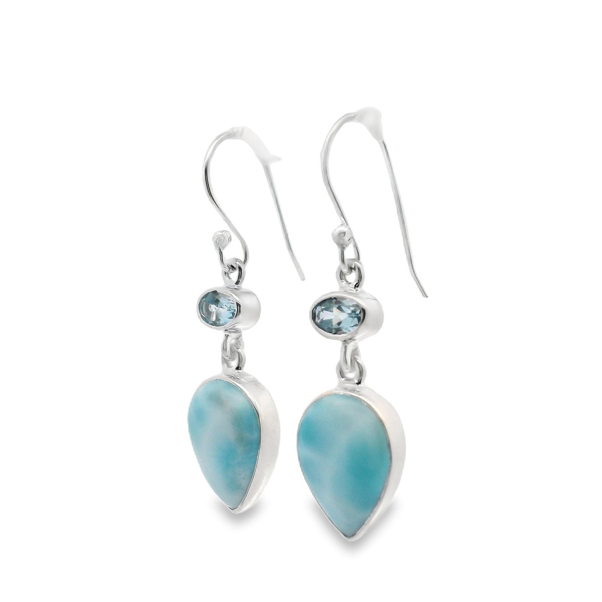 Larimar Dangle Earrings with Faceted Oval