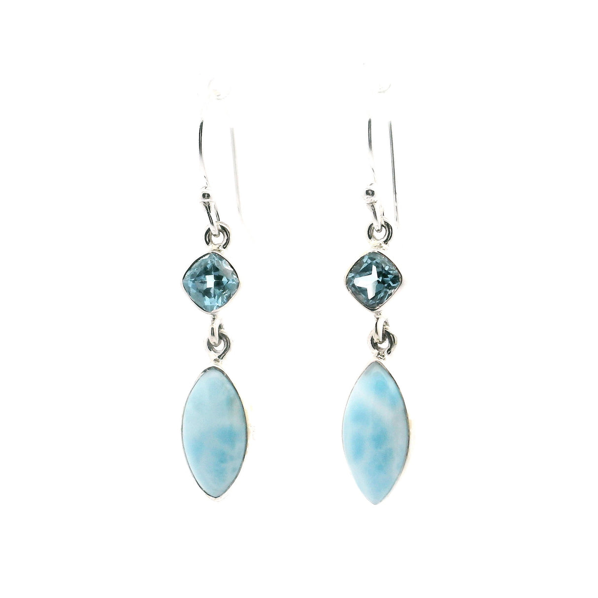 Larimar Dangle Earrings with Faceted Blue Topaz