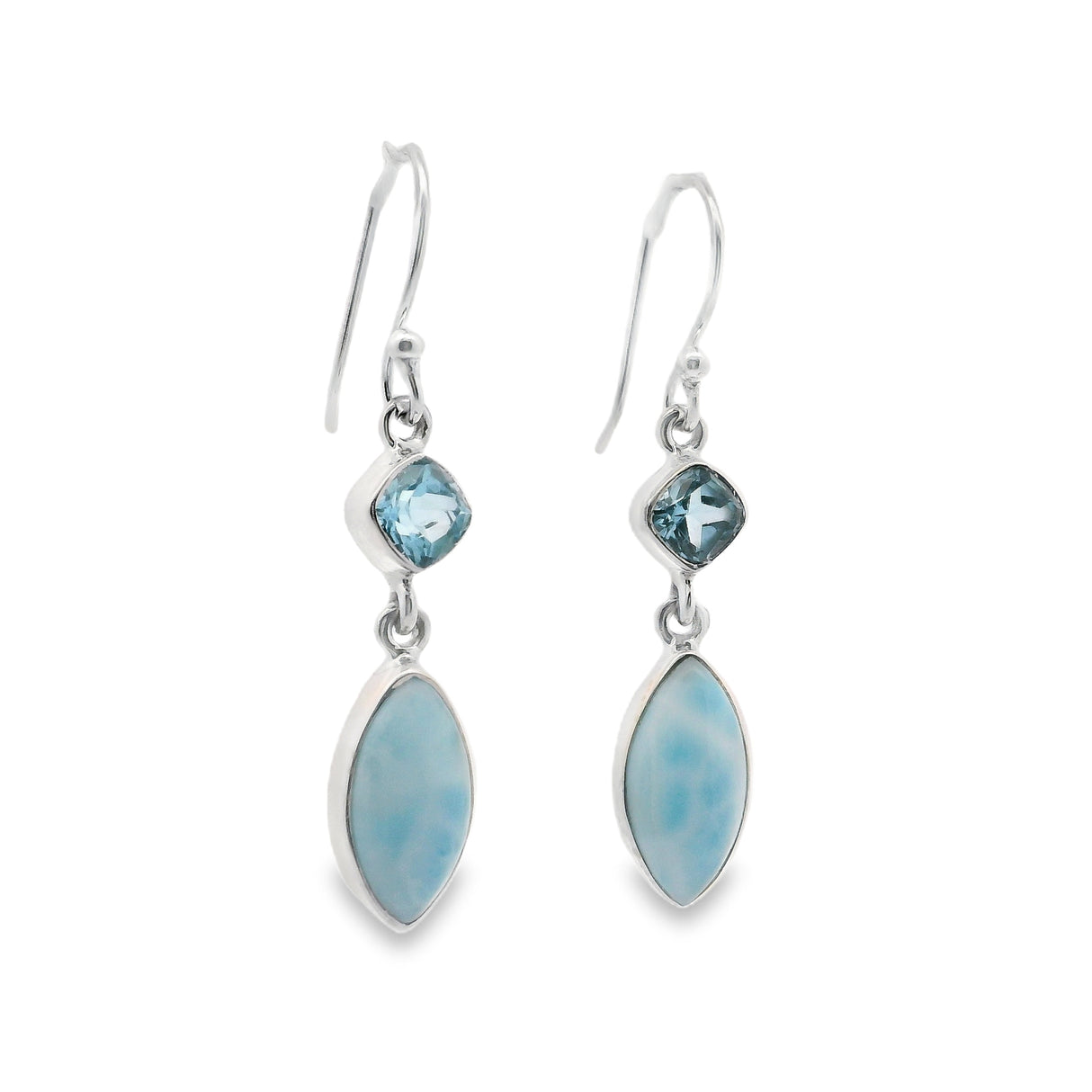 Larimar Dangle Earrings with Faceted Blue Topaz