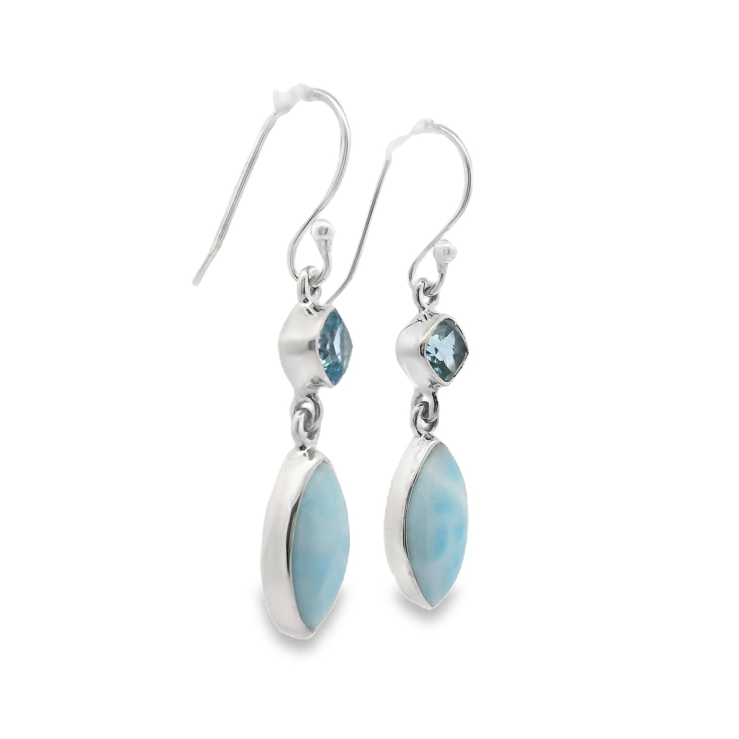 Larimar Dangle Earrings with Faceted Blue Topaz