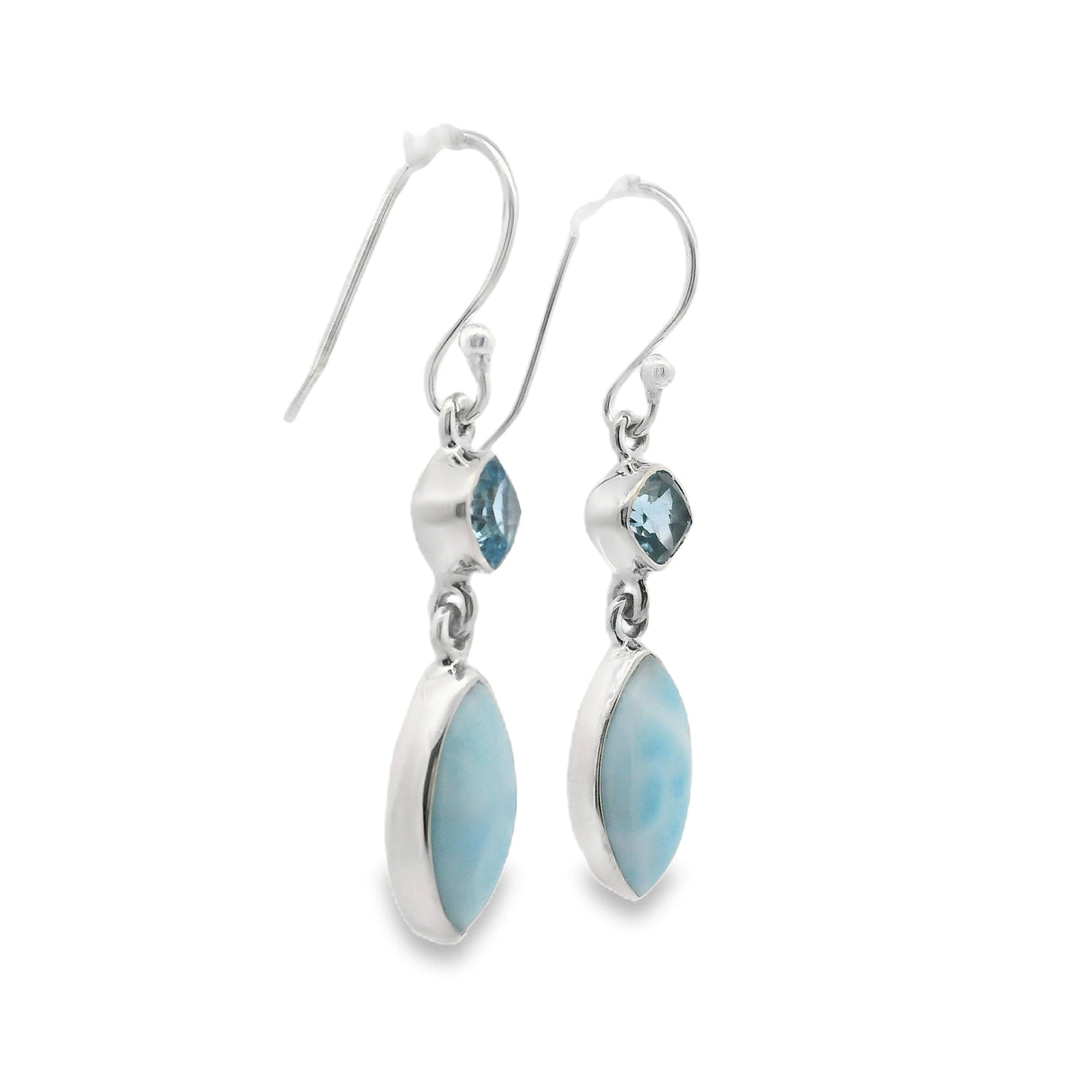 Larimar Dangle Earrings with Faceted Blue Topaz