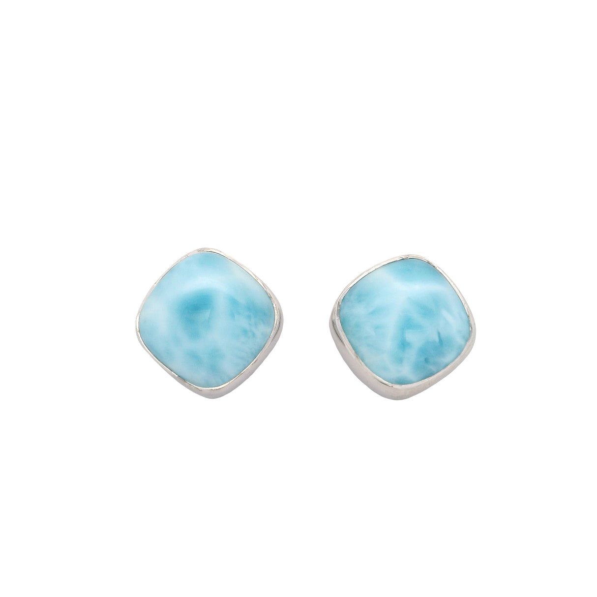 Simple Set Larimar Cabochon Rounded Square Stud Earrings