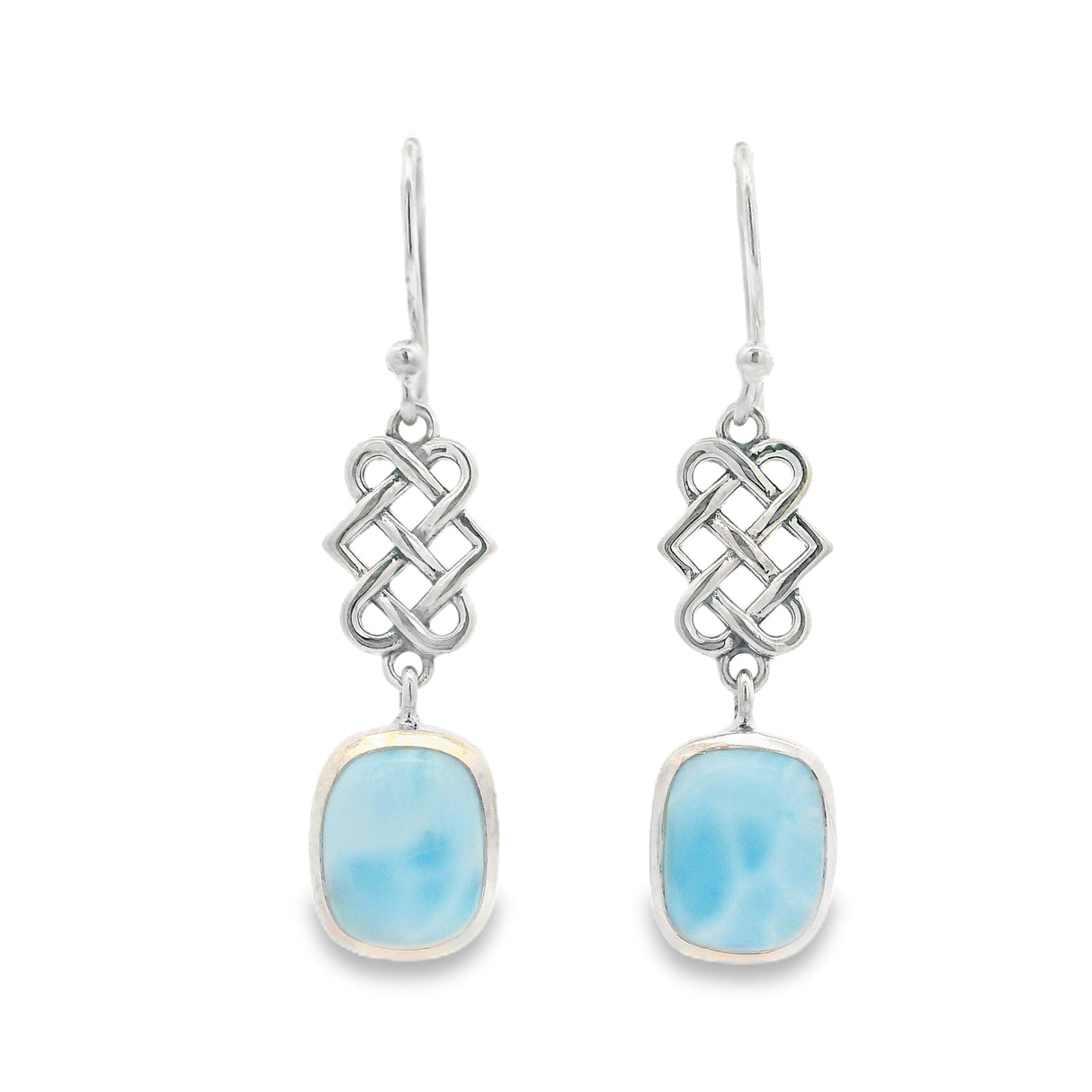 Larimar Cabochon Celtic Dangle Earrings - Rounded Rectangle