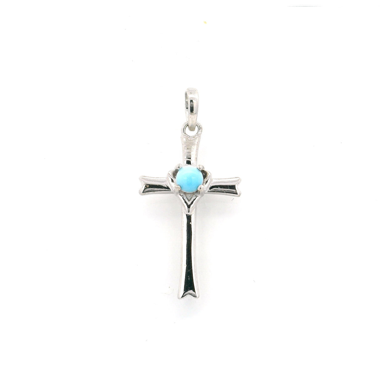 Pendentif Croix Larimar Cabochon Rond 3mm Sertissage à Griffes