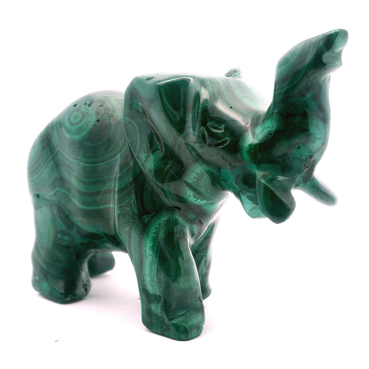 Malachite Animal Carving - Elephant with Trunk Raised