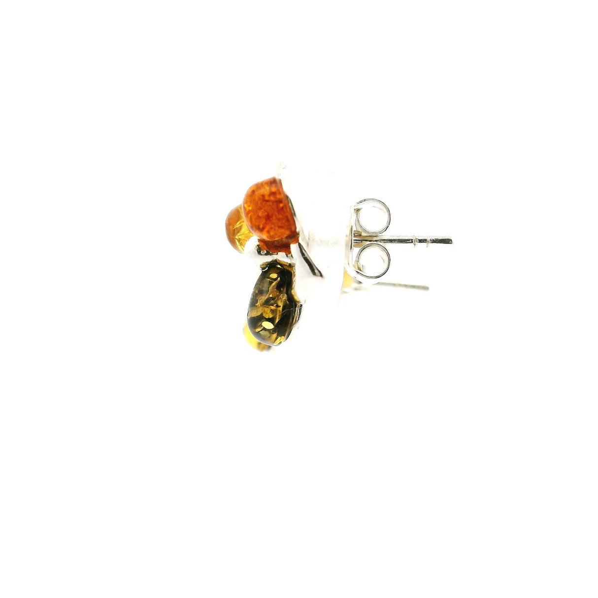 Classic Trio Three-Pear Amber Stud Earrings in 925 Sterling Silver