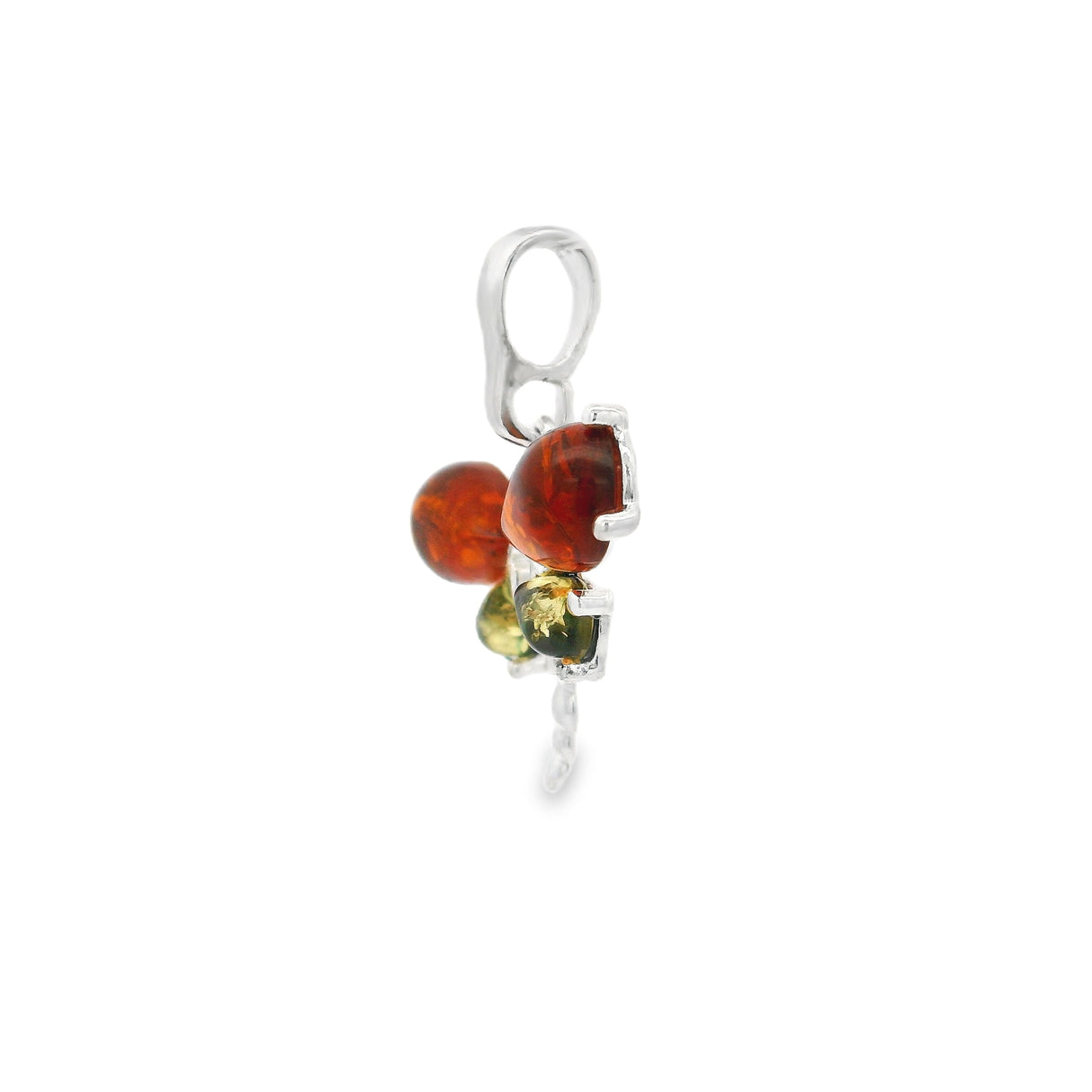 Cognac & Green Amber Dragonfly Pendant Bezel Set in 925 Sterling Silver