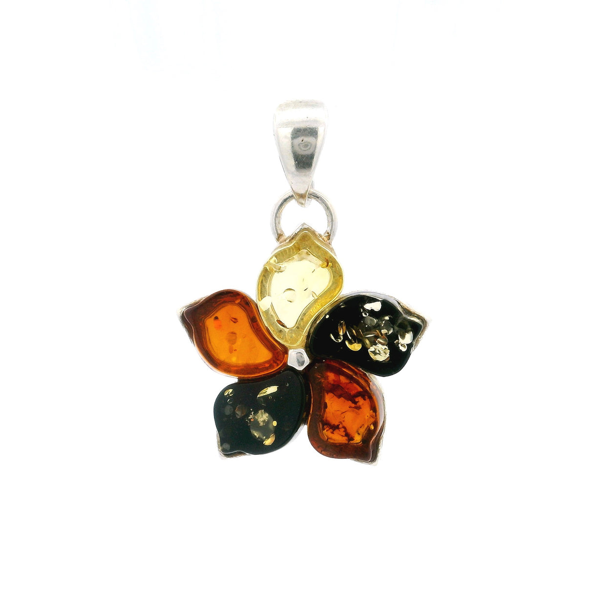 Classic Trio Amber Pendant - Cherry Blossom Flower in 925 Sterling Silver