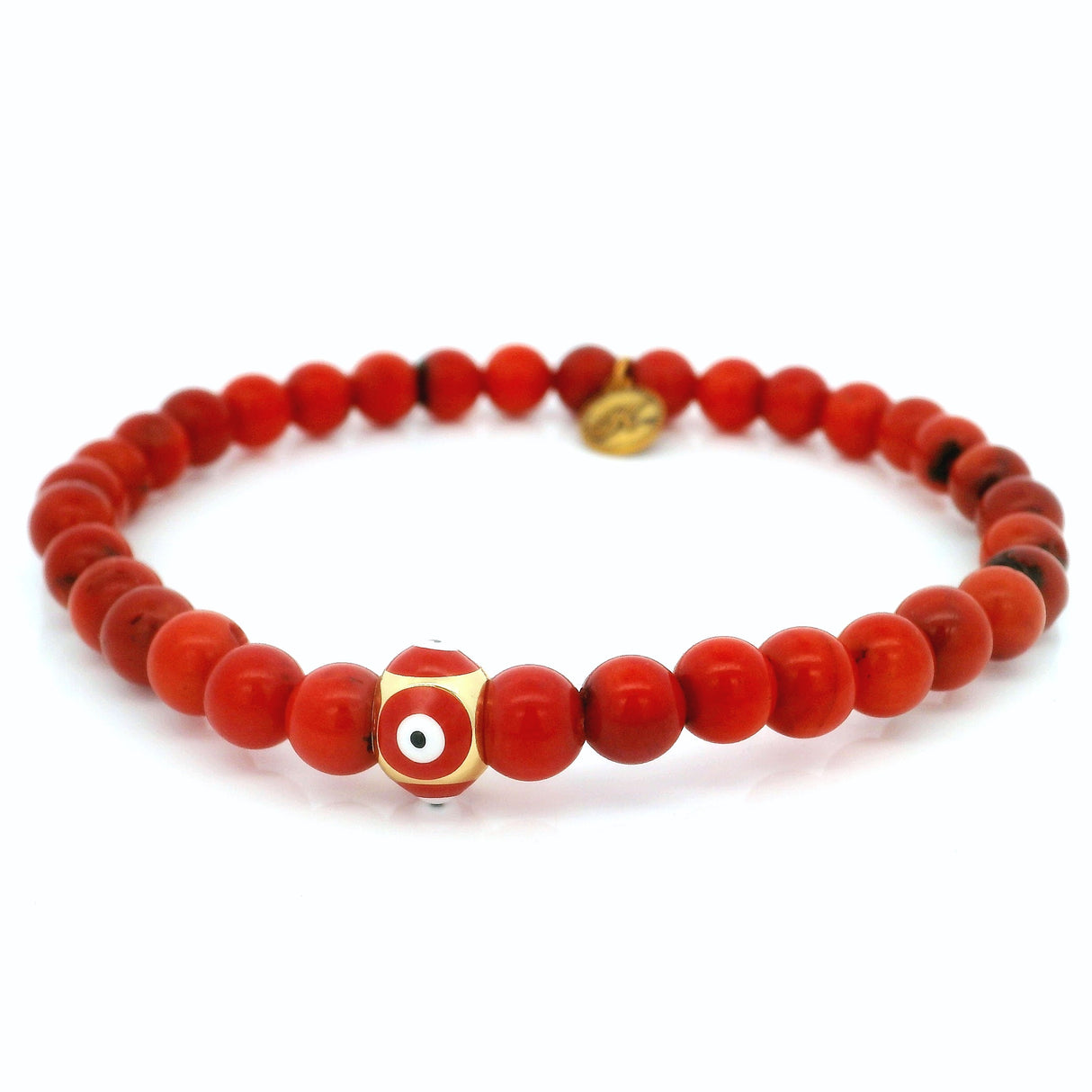 Bracelet 6 mm en corail rouge avec perle œil grec