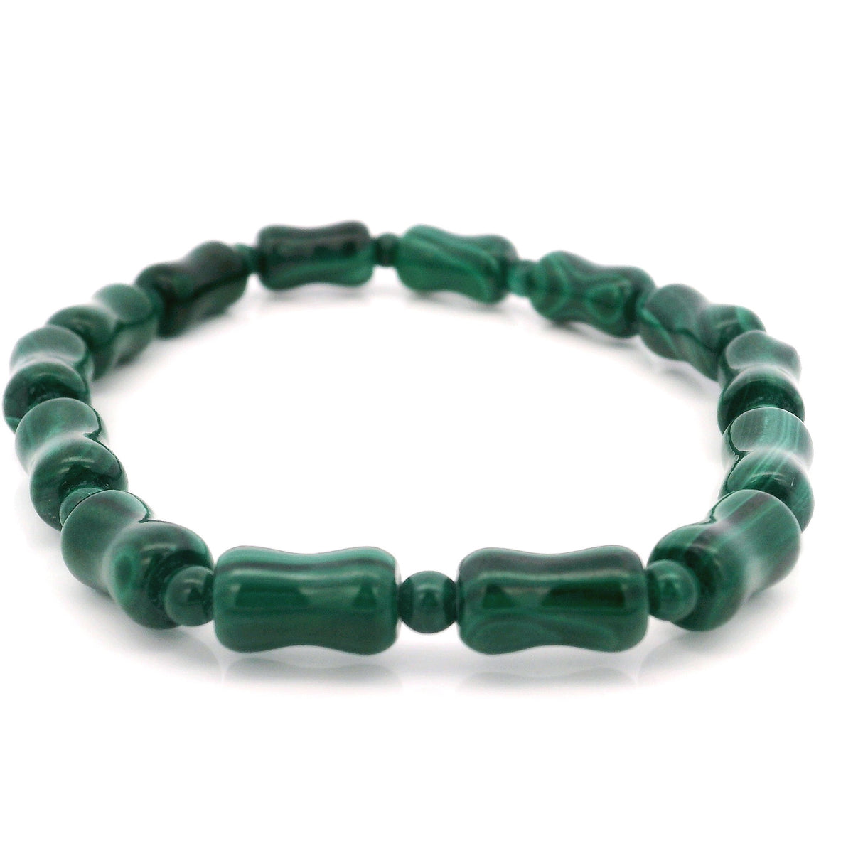 Malachite Beaded Bracelet - Bamboo Segments with 4mm Rounds