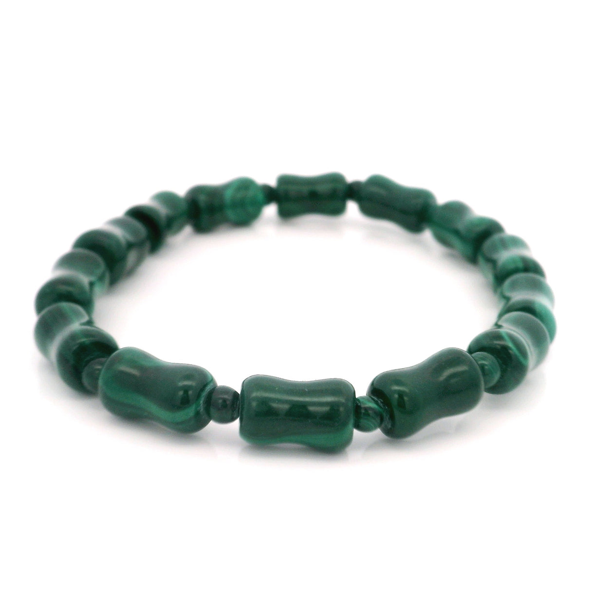 Malachite Beaded Bracelet - Bamboo Segments with 4mm Rounds