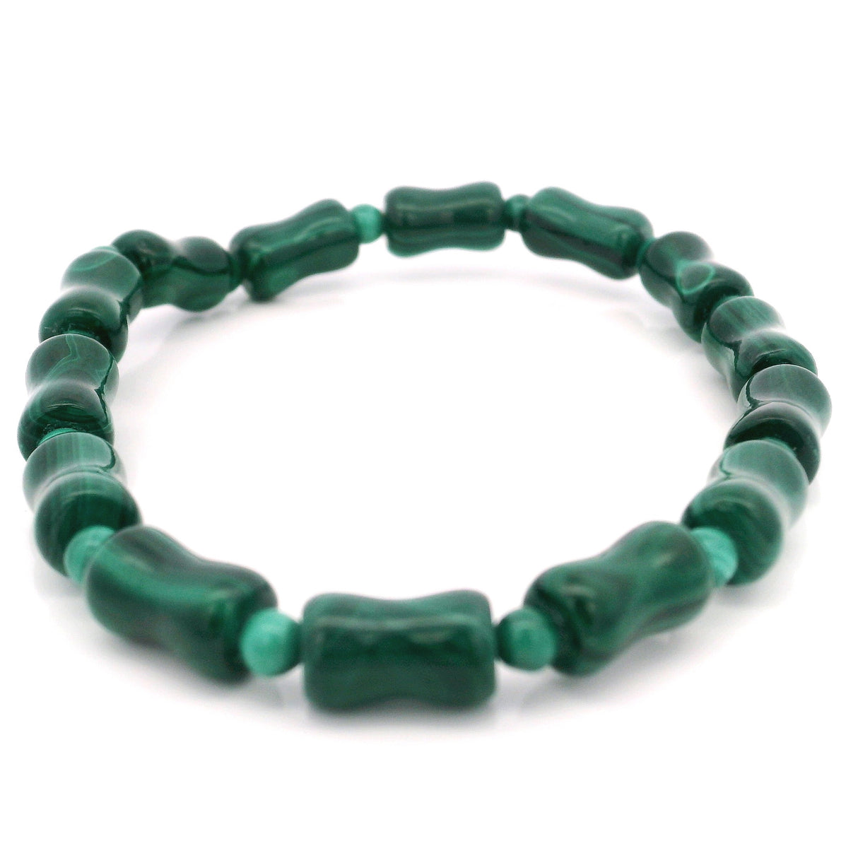 Malachite Beaded Bracelet - Bamboo Segments with 4mm Rounds