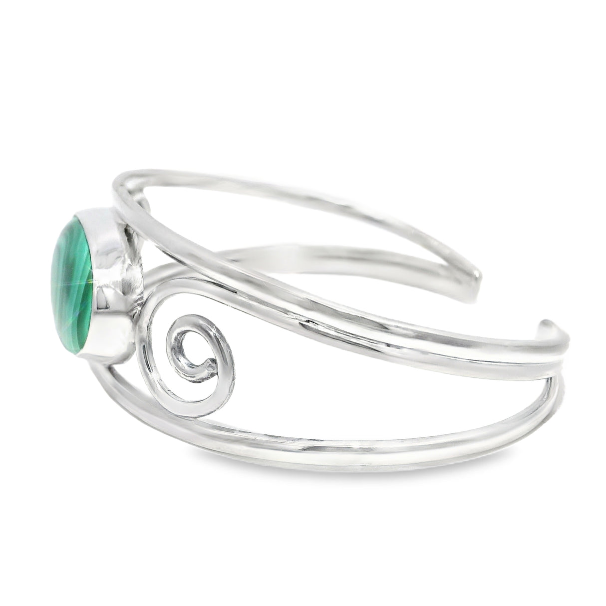 Double Row Designer Cuff Bezel Set in Sterling Silver - Malachite Oval in Spirals