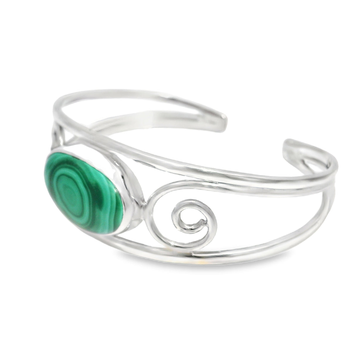 Double Row Designer Cuff Bezel Set in Sterling Silver - Malachite Oval in Spirals
