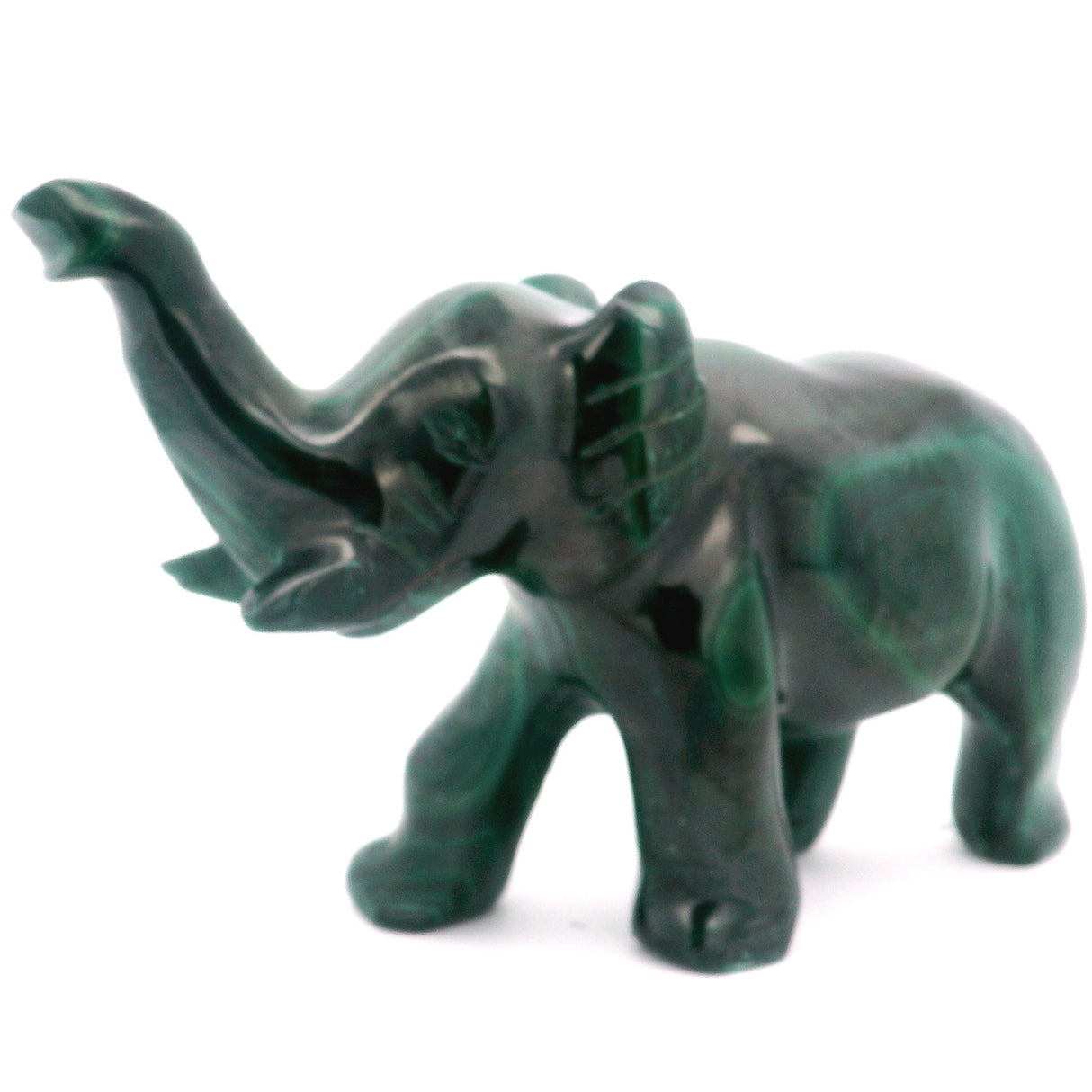 Malachite Animal Carving - Elephant with Trunk Raised