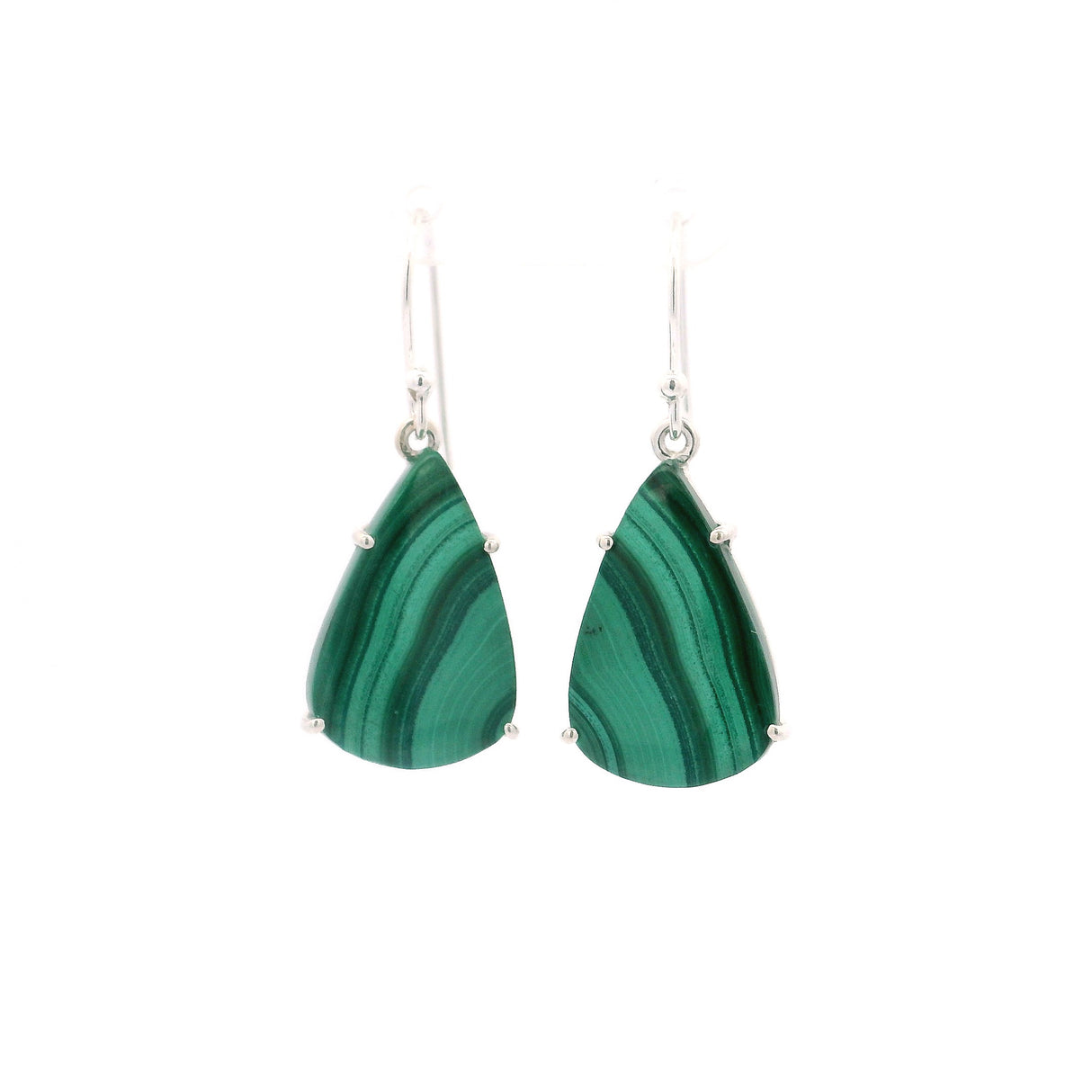 Malachite Triangle Flat Dangle Earrings Prong Set