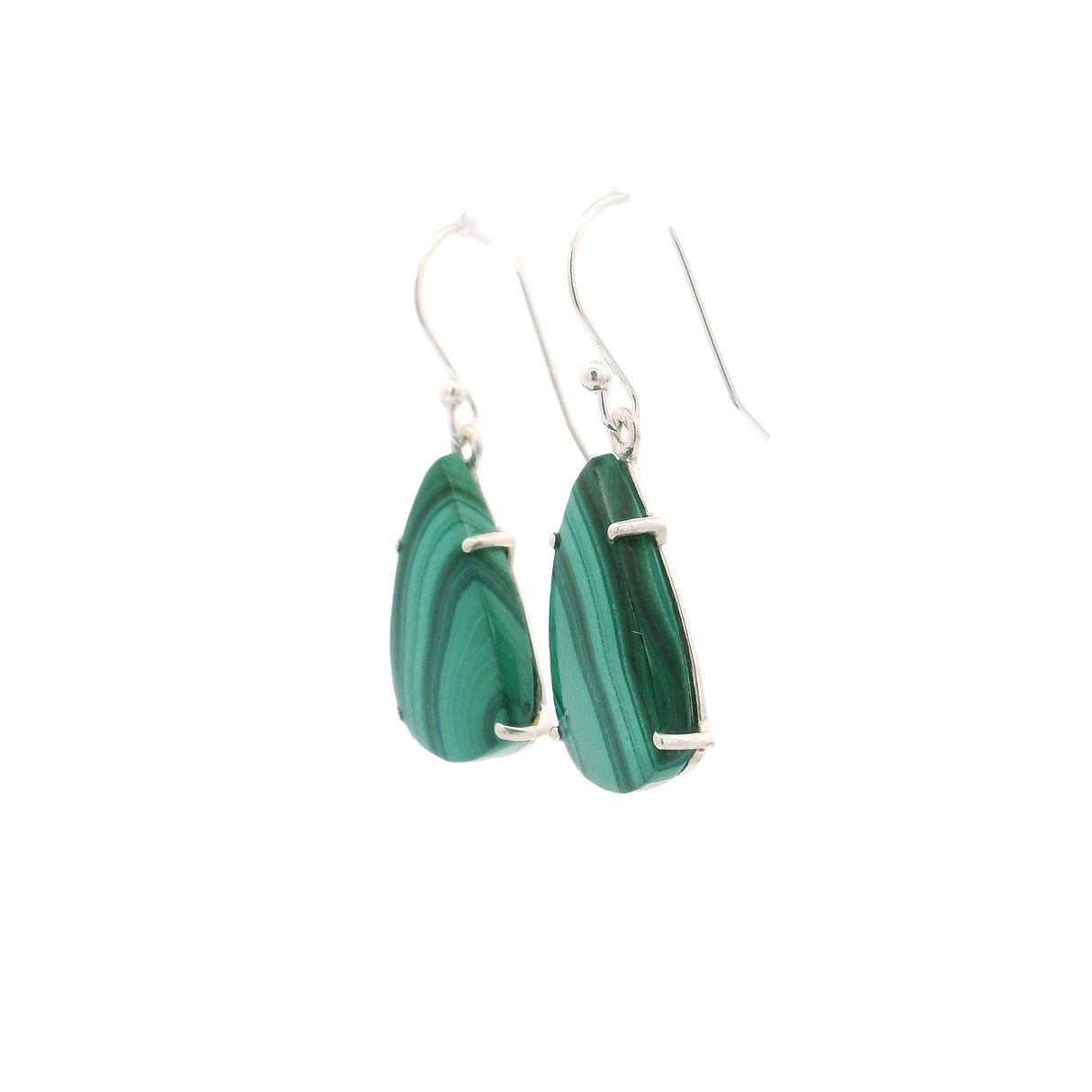 Malachite Triangle Flat Dangle Earrings Prong Set