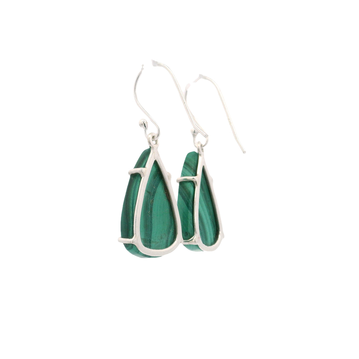 Malachite Triangle Flat Dangle Earrings Prong Set