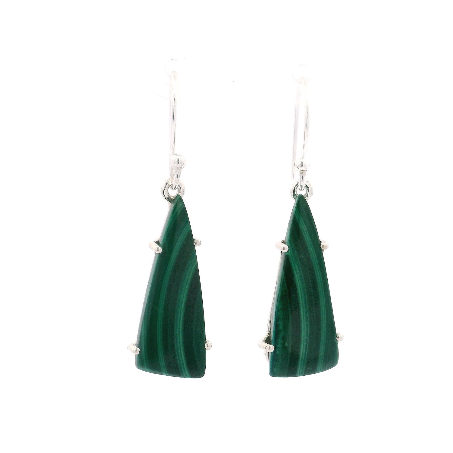 Malachite Triangular Flat Dangle Earrings Prong Set