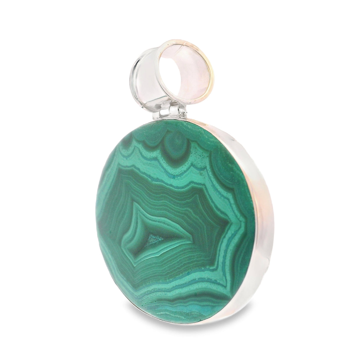 Crevasse Oval Malachite Pendant - Set East to West with Tube Bail