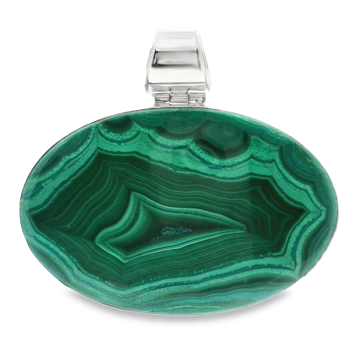 Crevasse Oval Malachite Pendant - Set East to West with Tube Bail