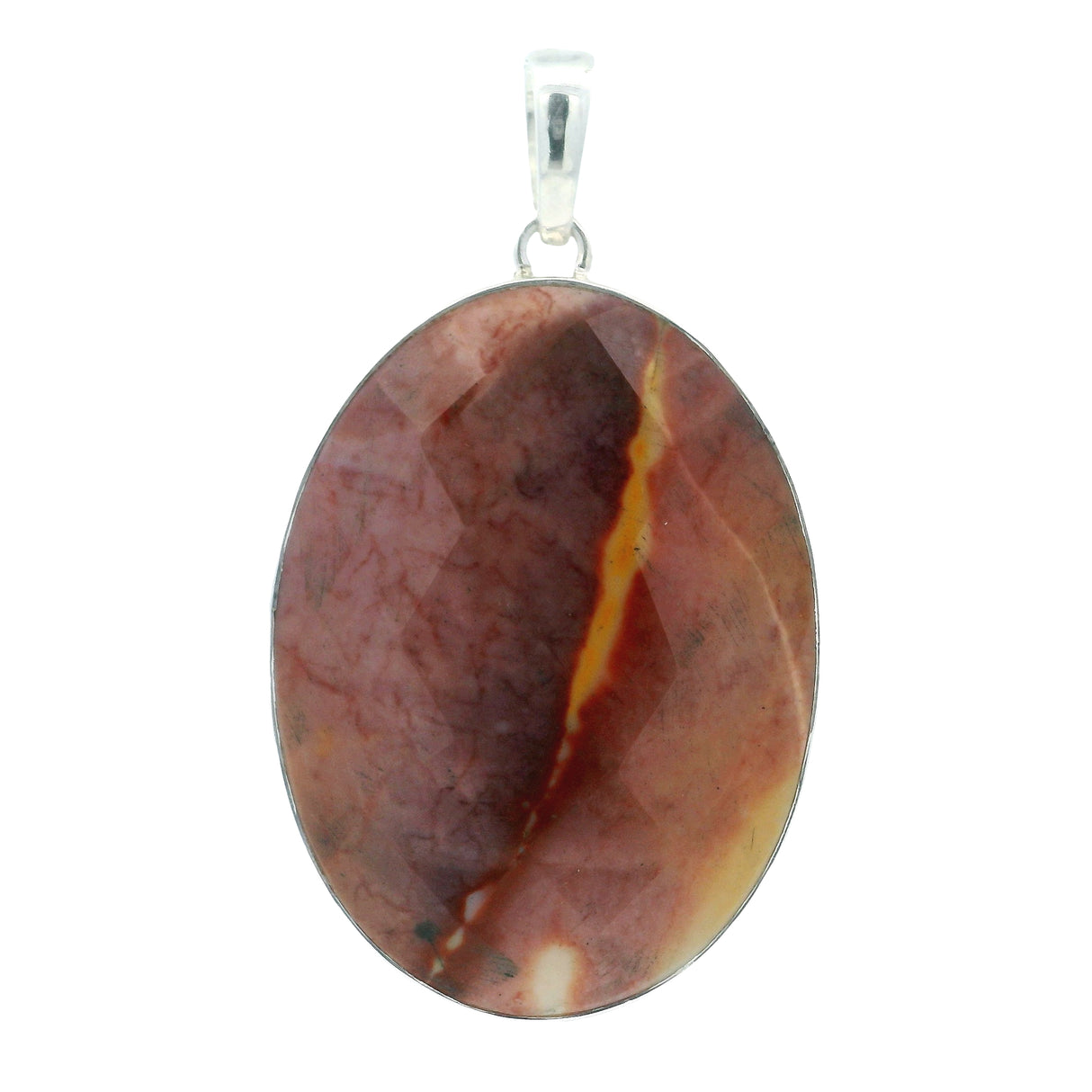 Rose Faceted Mookaite Pendant - Oval (2") Simple Bezel Set