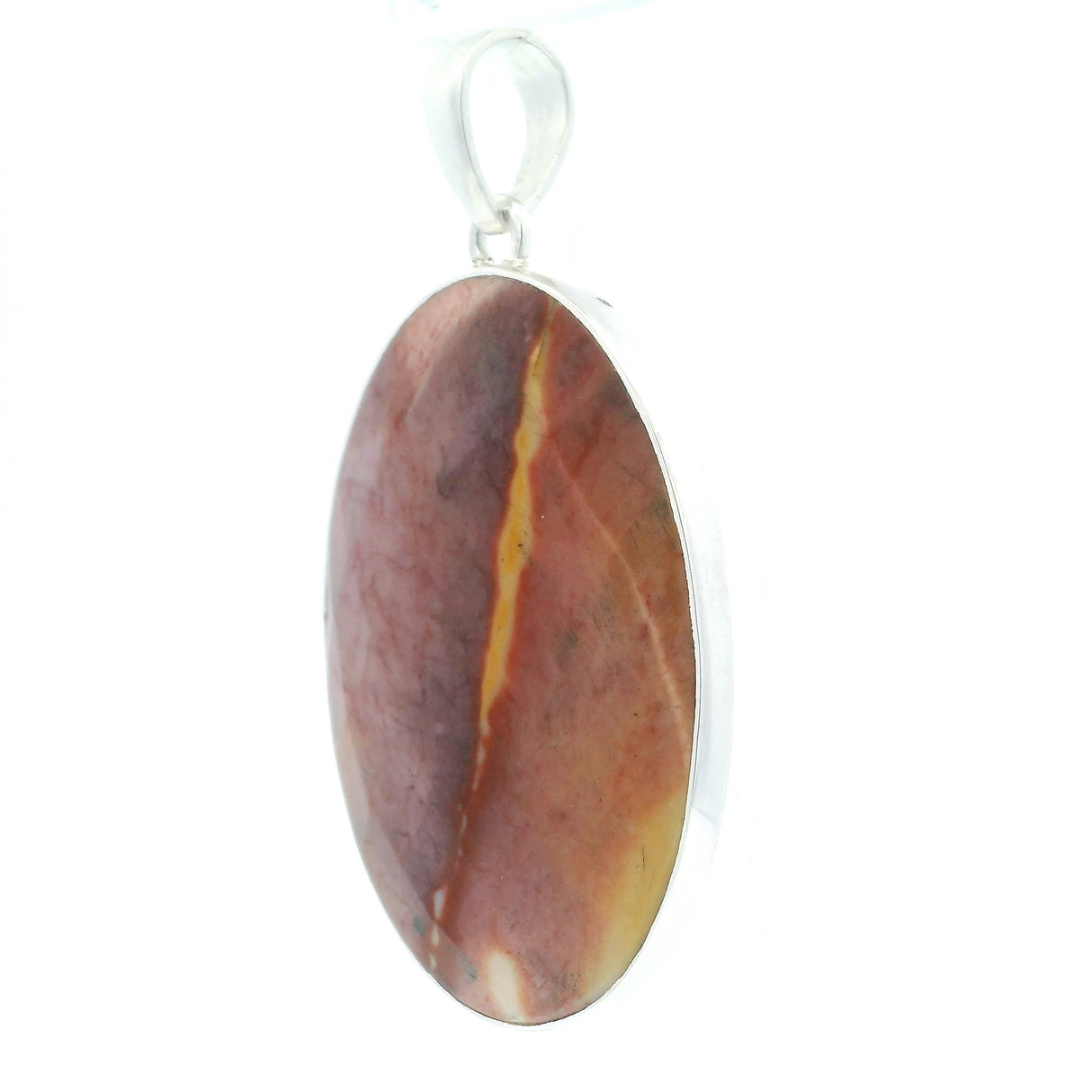 Rose Faceted Mookaite Pendant - Oval (2") Simple Bezel Set