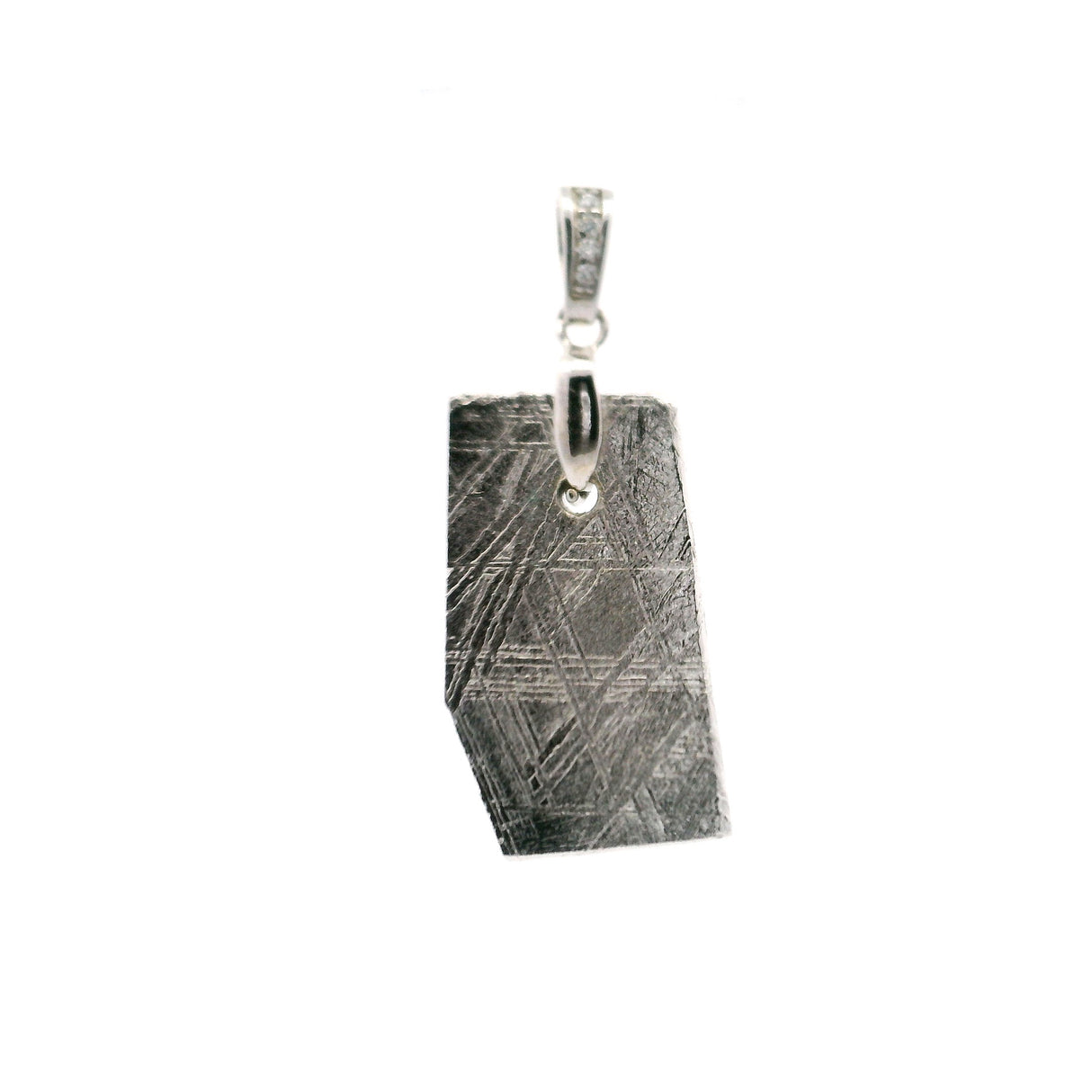 Muonionalusta Meteorite Pendant - Rhodium Plated with Pave CZs in Pinch Bail