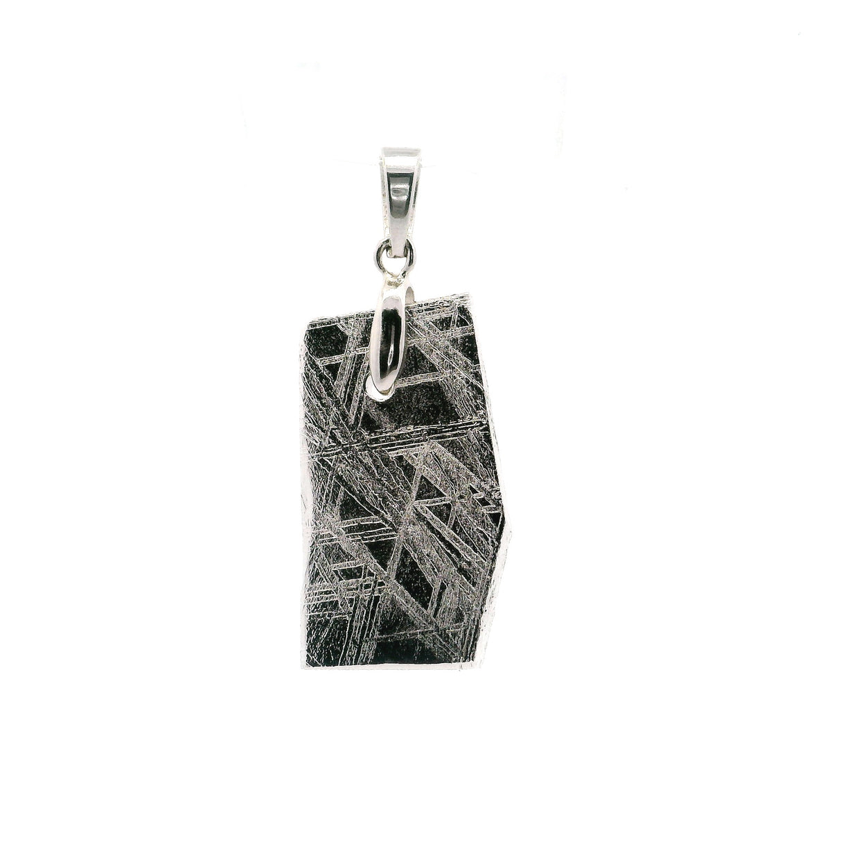 Muonionalusta Meteorite Pendant - Rhodium Plated with Pave CZs in Pinch Bail