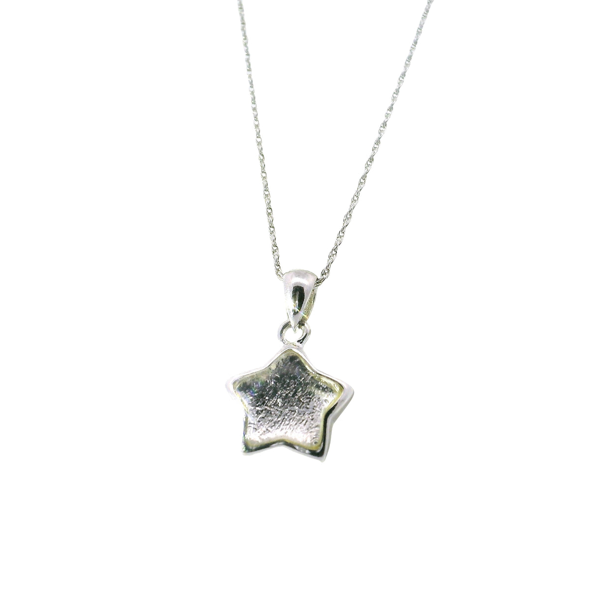 Munionalusta Meteorite Star Pendant with White Gold Vermeil and Sapphire Crystal Cabochon 2-Sided with Accompanying 16" Rope Chain