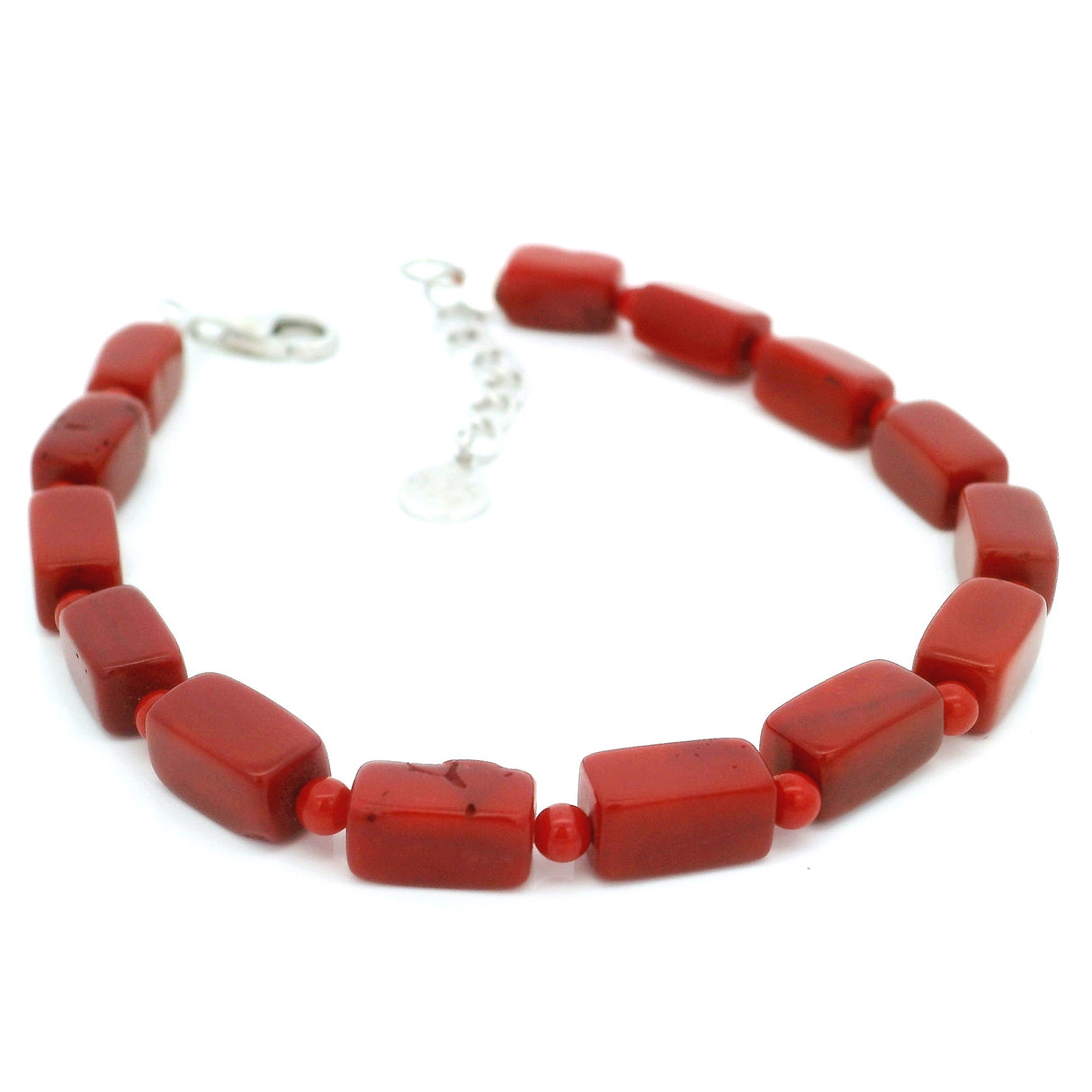 Bracelet corail rouge 5x8mm, perles en pierres naturelles avec fermoir en argent sterling