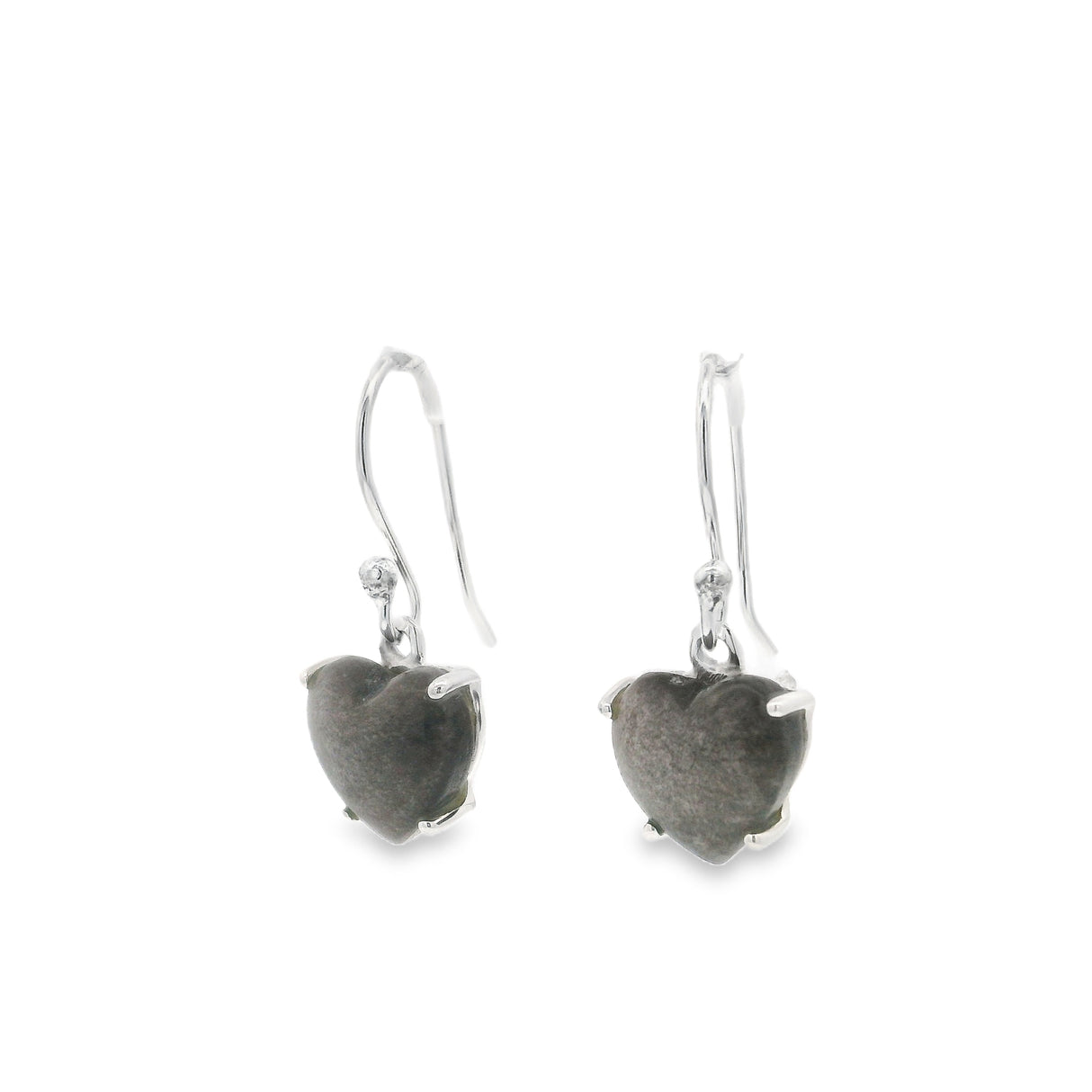 Prong Set Sheen Obsidian Cabochon Dangle Earrings on Frech Wires