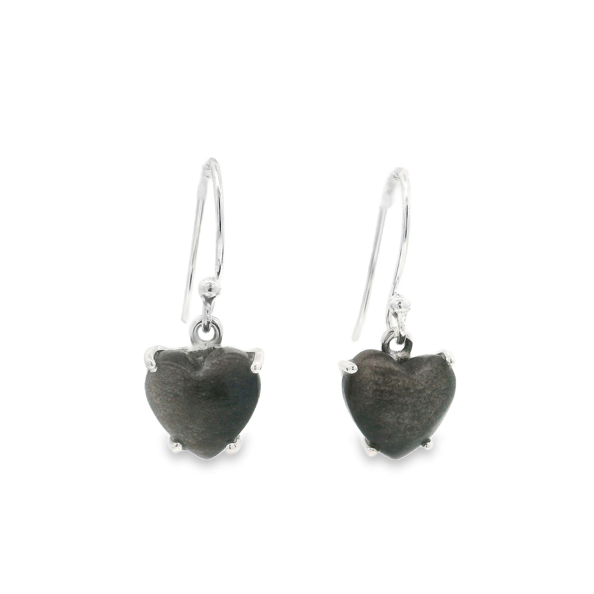 Prong Set Sheen Obsidian Cabochon Dangle Earrings on Frech Wires