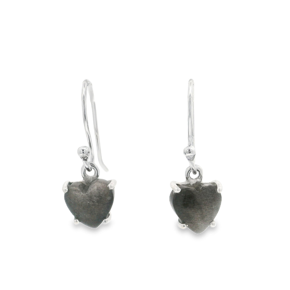 Prong Set Sheen Obsidian Cabochon Dangle Earrings on Frech Wires