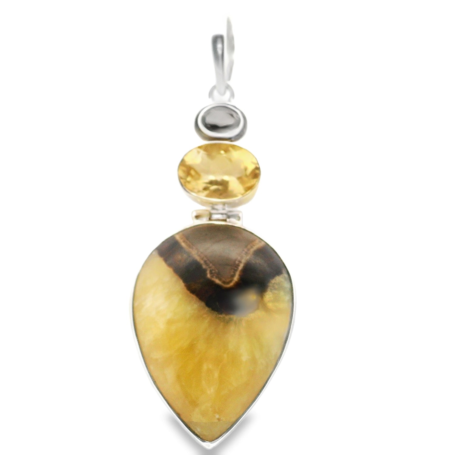Septarian Pendant Large Reverse Drop Hinged With Smoky Quartz & Citrine