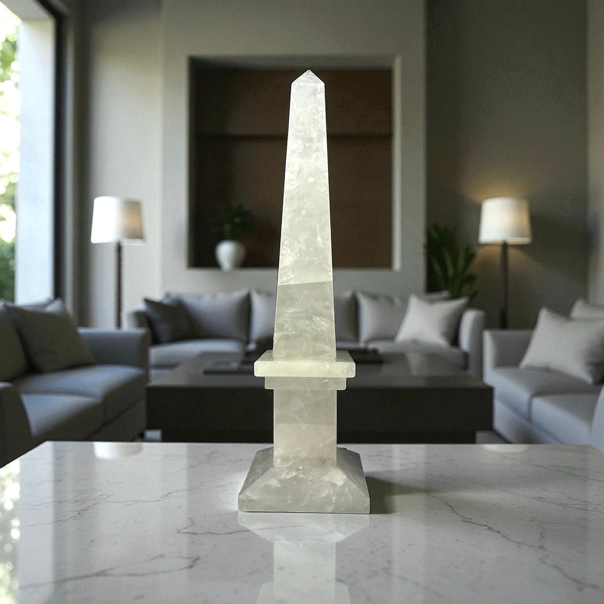 Clear Quartz Obelisk with Milky Base