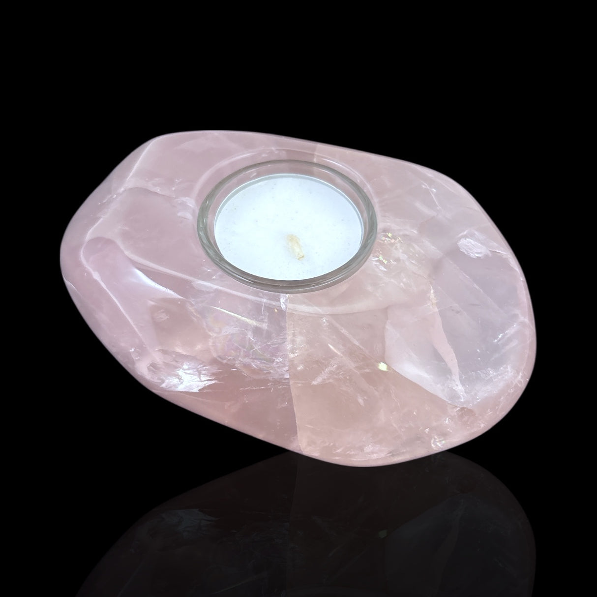 Rose Quartz Freeform Candle Holder - Single Glass Tealight - Small