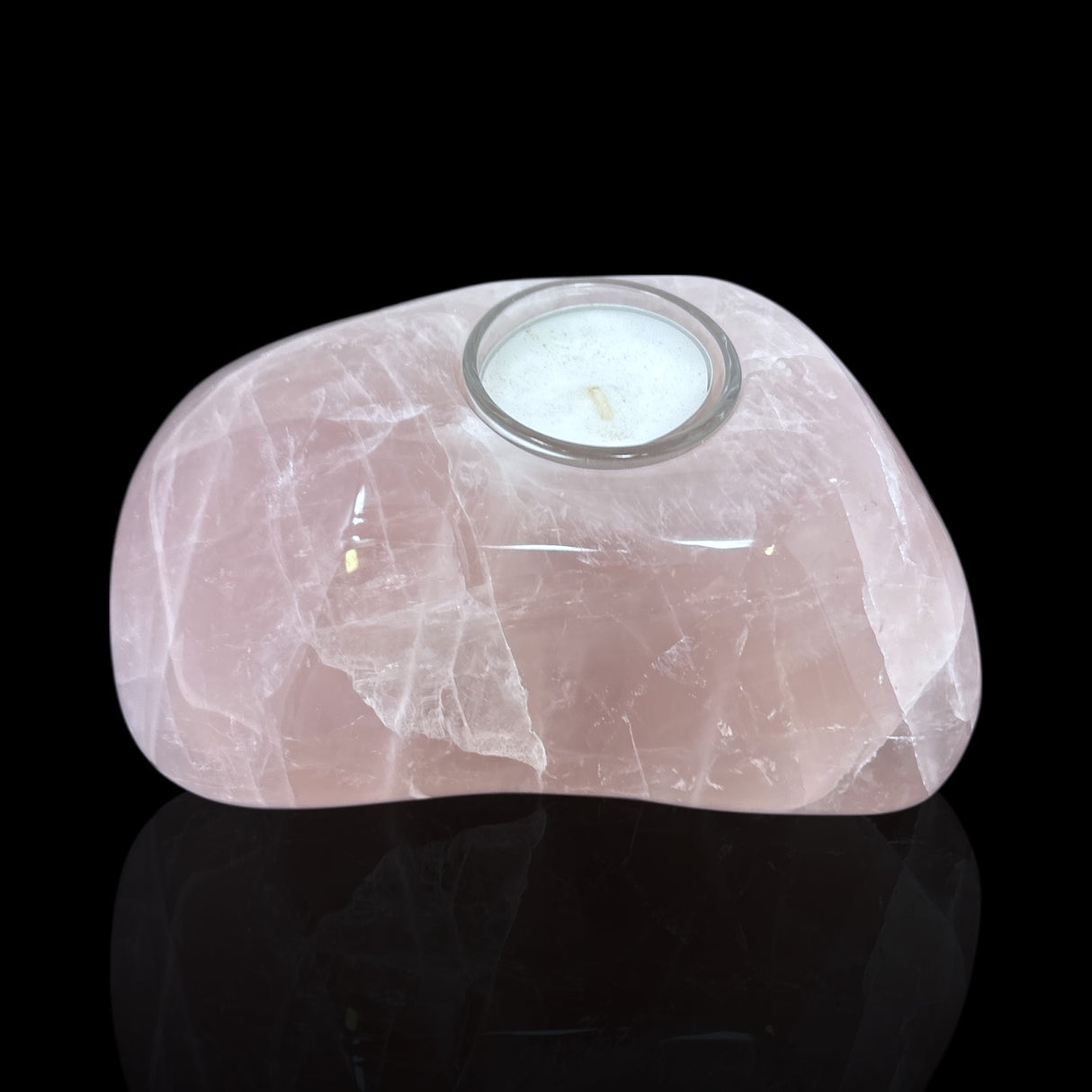 Rose Quartz Freeform Candle Holder - Single Glass Tealight