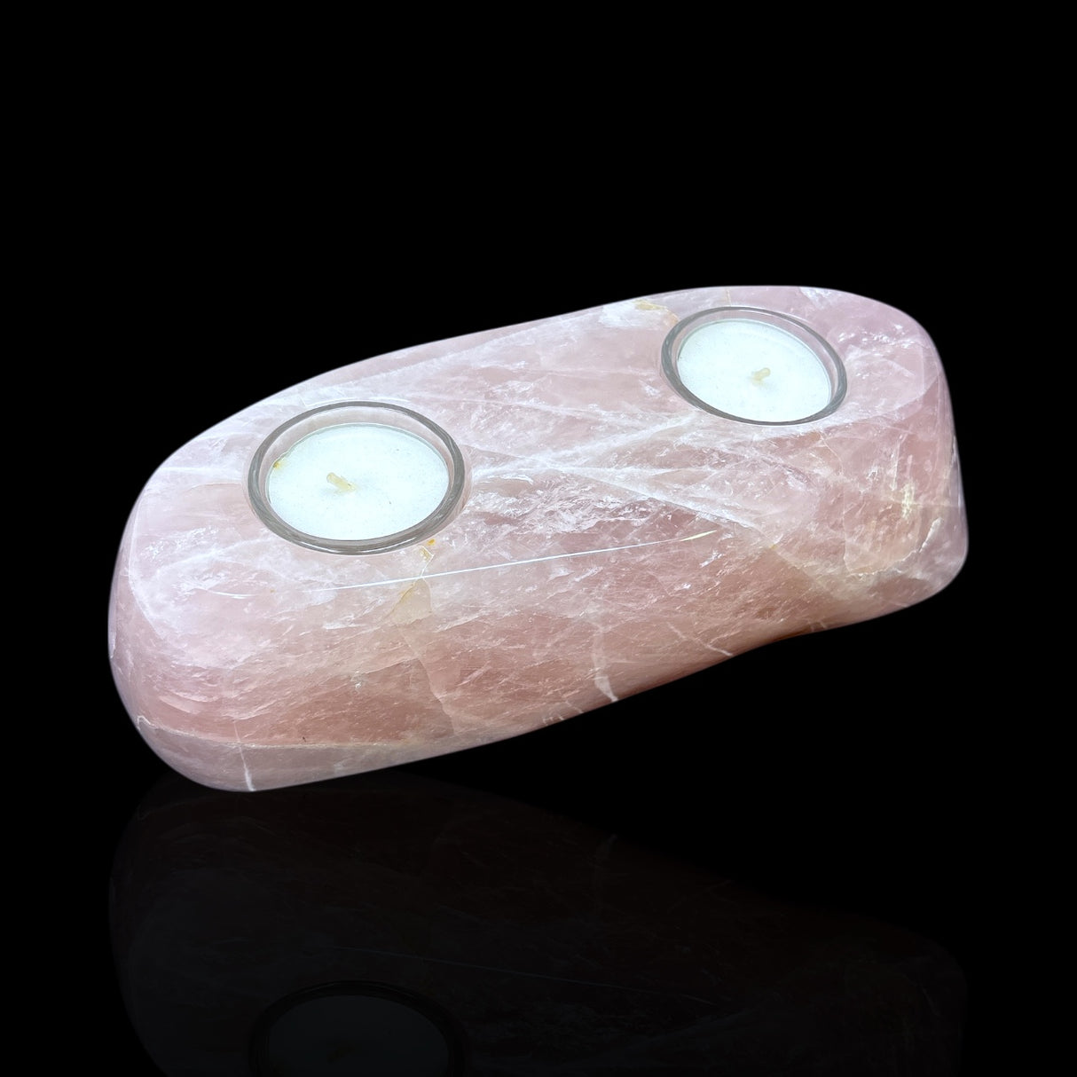Rose Quartz Freeform Candle Holder - Double Glass Tealights