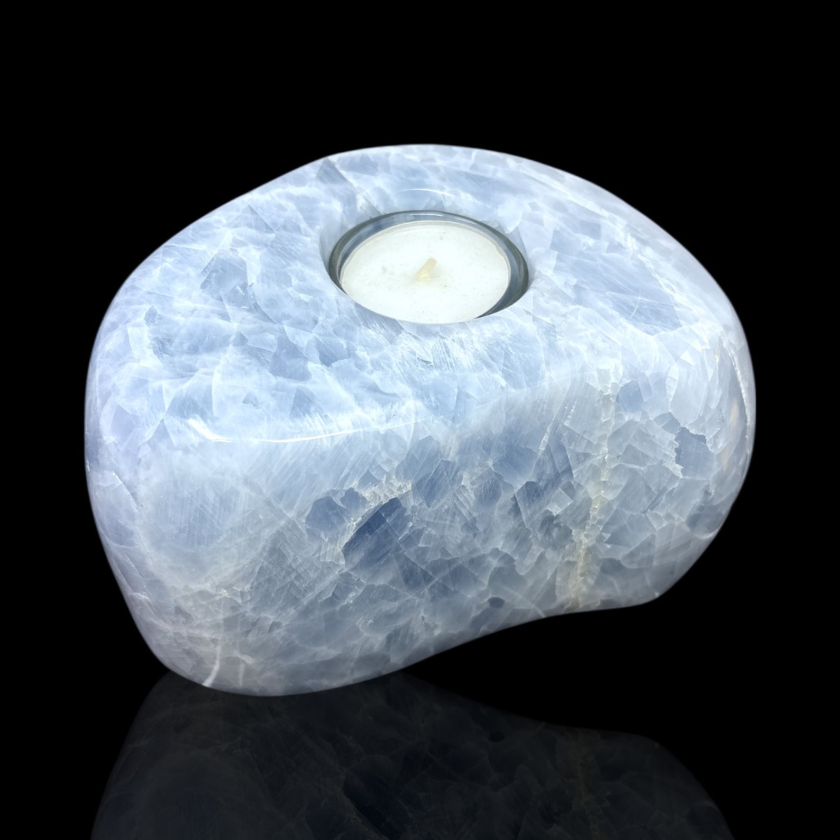Blue Calcite Freeform Candle Holder - Single Glass Tealight