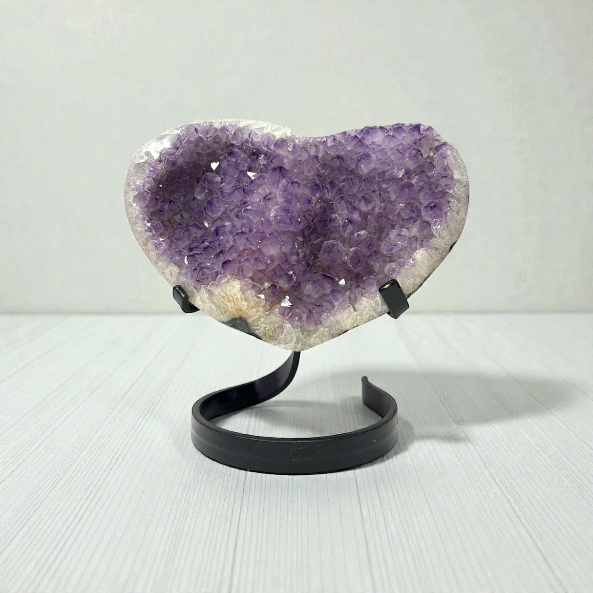 Amethyst Crystal Heart On Spiral Custom Stand - Flat Plaque with Ridge